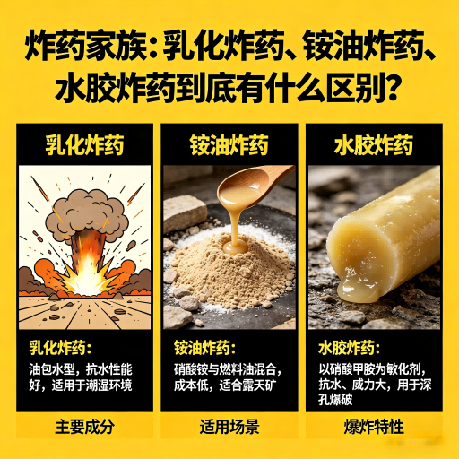 新平炸药家族：乳化炸药、铵油炸药、水胶炸药到底有什么区别？